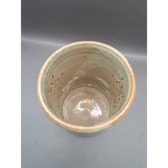 Art Pottery Brown Glazed Snowflake Candle Holder Artist Signed - Picture 9 of 16